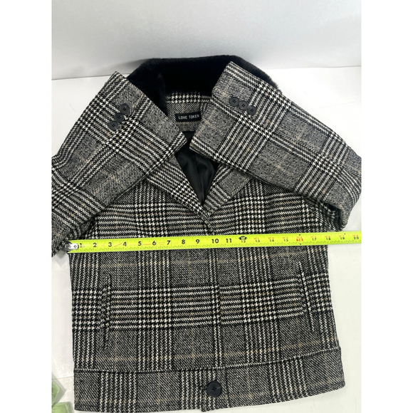 Love Token Womens Fux Fur Collar Plaid Blazer Jacket Size XS Bell Sleeves - Picture 12 of 15